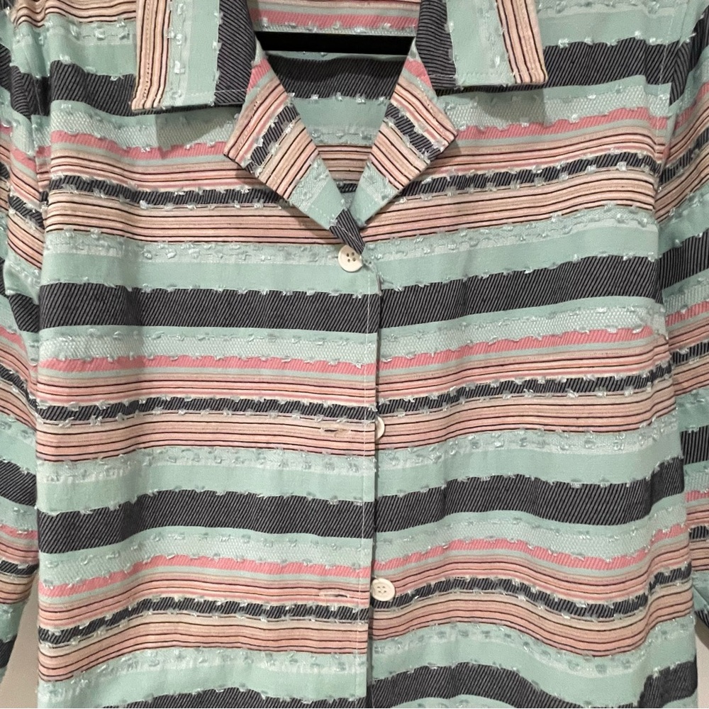 Koret Striped Top XL Buttons Cotton 3/4 Sleeve Womens Lghtweight Blazer Spring - Picture 2 of 5